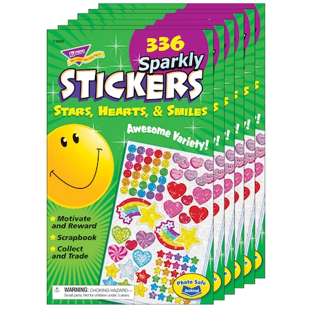 Trend Enterprises Sparkly Stars, Hearts, + Smiles Sticker Pad, PK2016 T5005
